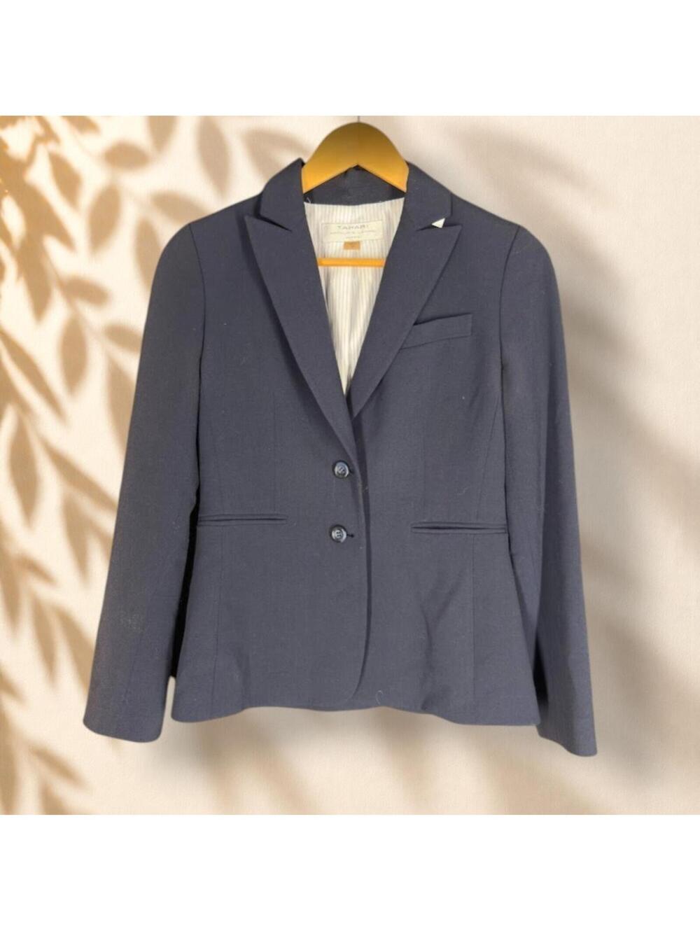 Tahari Blazer Women 2P Petite Blue Button Up Collared Long Sleeve Lined Pockets - Picture 1 of 7